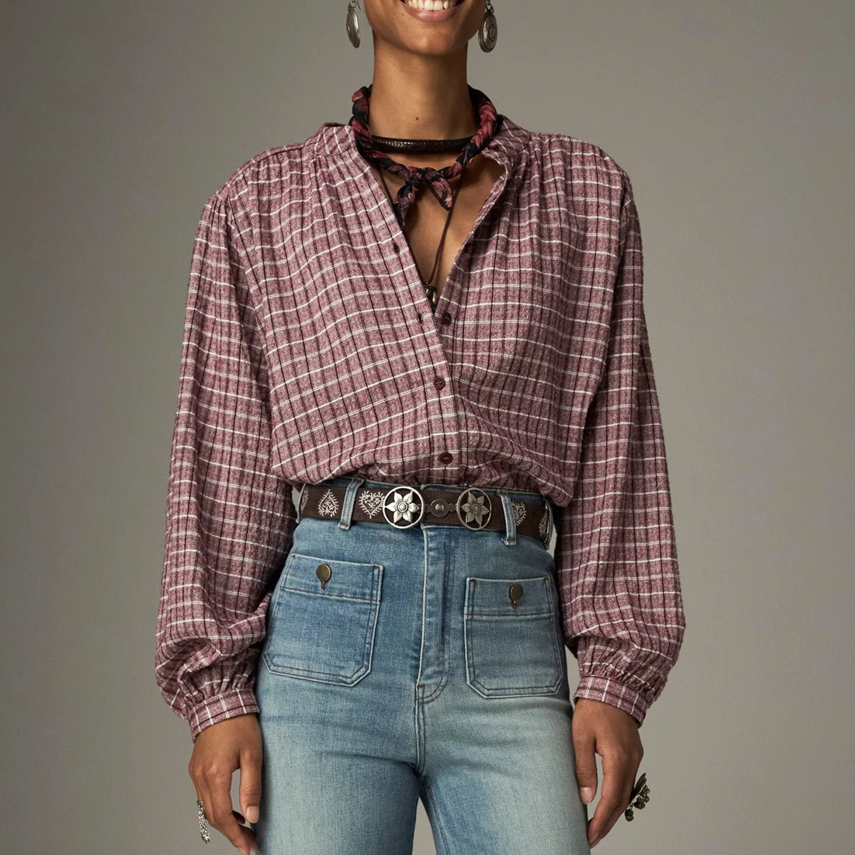 Vera Shirt – Granate Grid