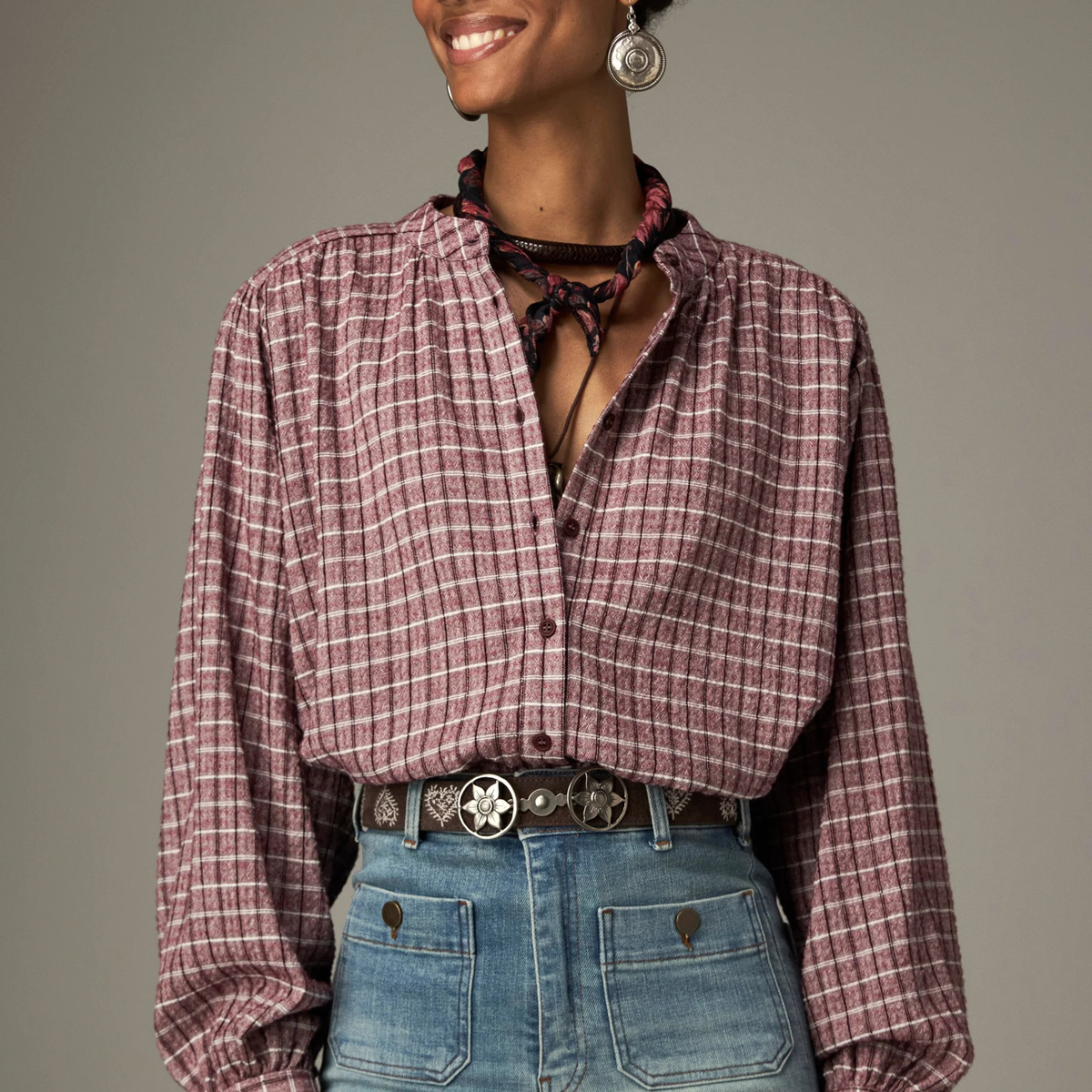 Vera Shirt – Granate Grid