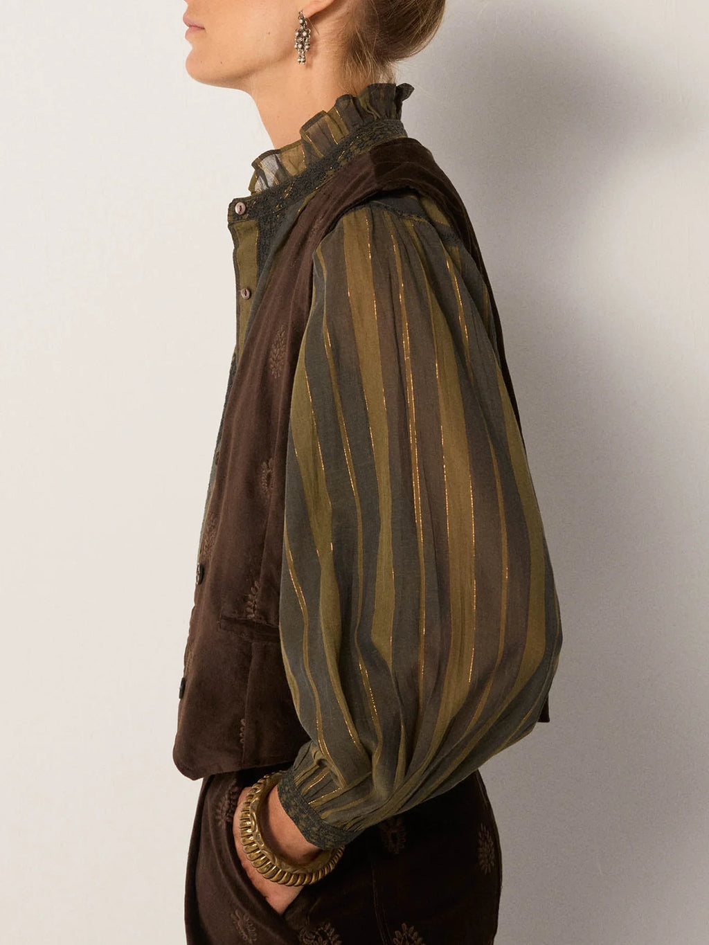 Anika Blouse - Khaki Stripes