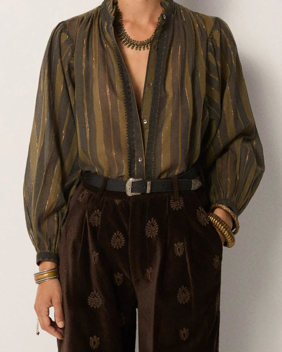 Anika Blouse - Khaki Stripes