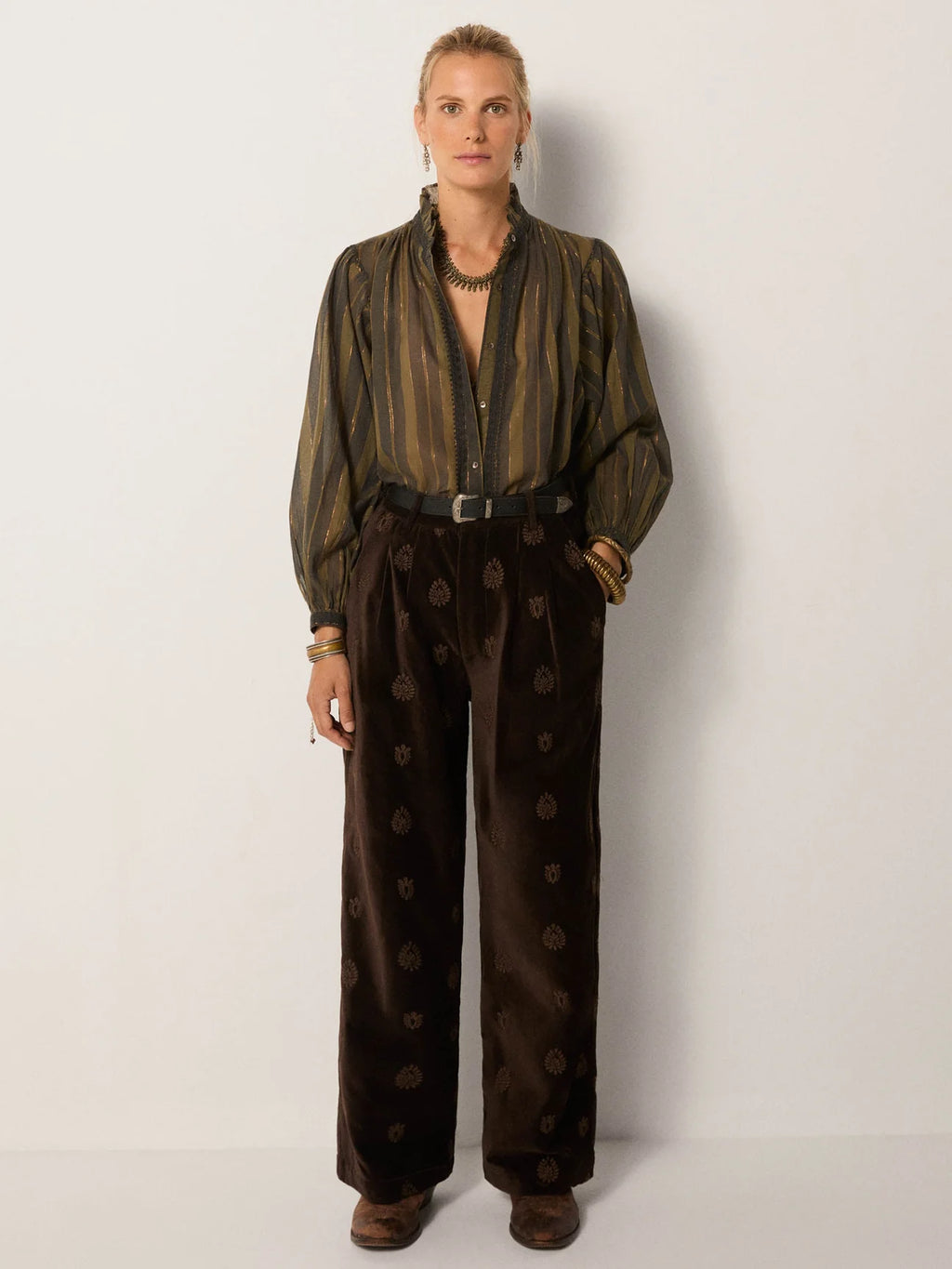 Anika Blouse - Khaki Stripes